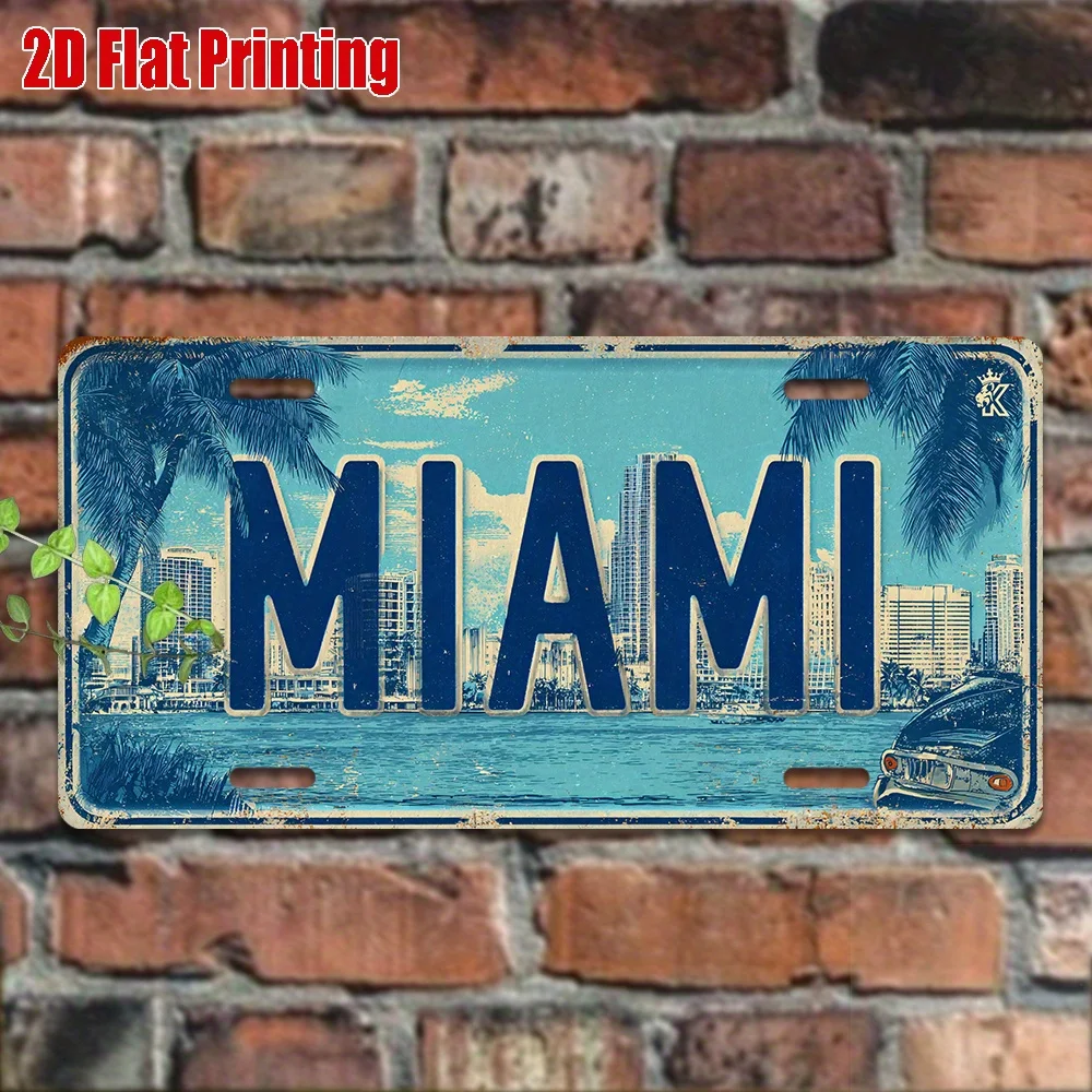 2D Flat, [], 2D Flat Printing, 1pc, Vintage Metal Sign, Only for decoration, Outdoor Wall Art (29.97cm * 14.99cm), MIAMI Alum