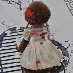 1PC Spring/Summer Flowing Light Yarn Qipao Skirt Pet Clothing Cat and Dog Clothing Teddy Bears New Tang Costume