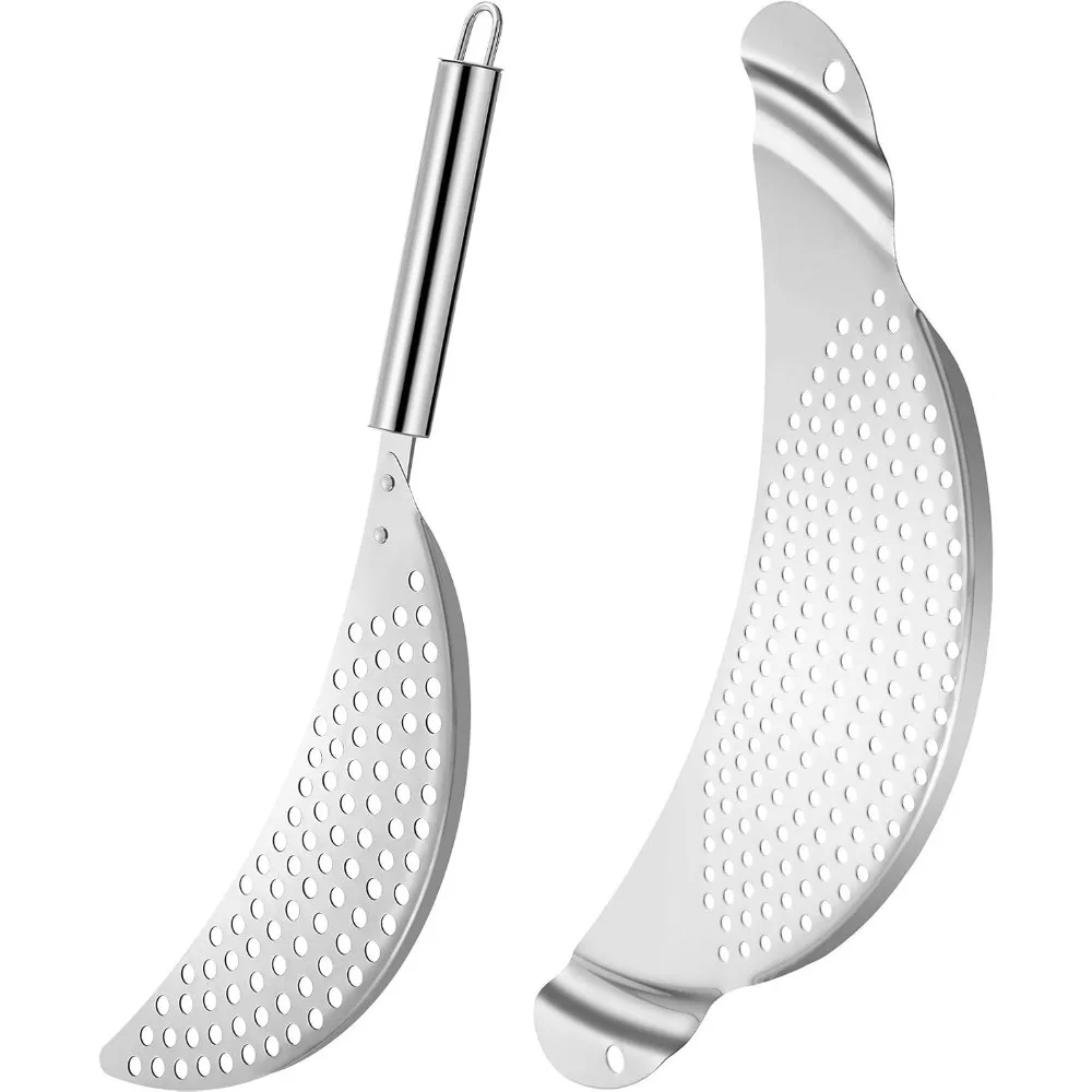 

2 Pieces Pot Strainer with Handle Stainless Steel Colander Pasta Drainer Pan Pot Strainer with Recessed Hand Grips Suitable