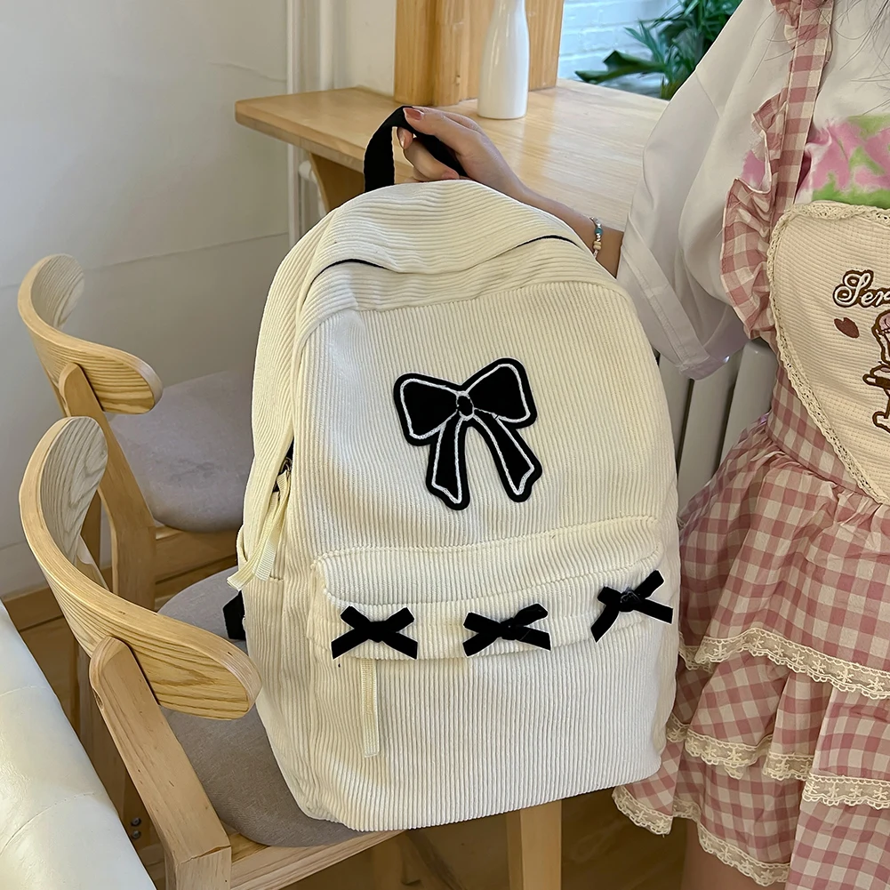 Cute Bowknot Backpack Corduroy Women Backpack Anti-theft Shoulder Bags New School Bag for Teenager Girls School Backapck Female