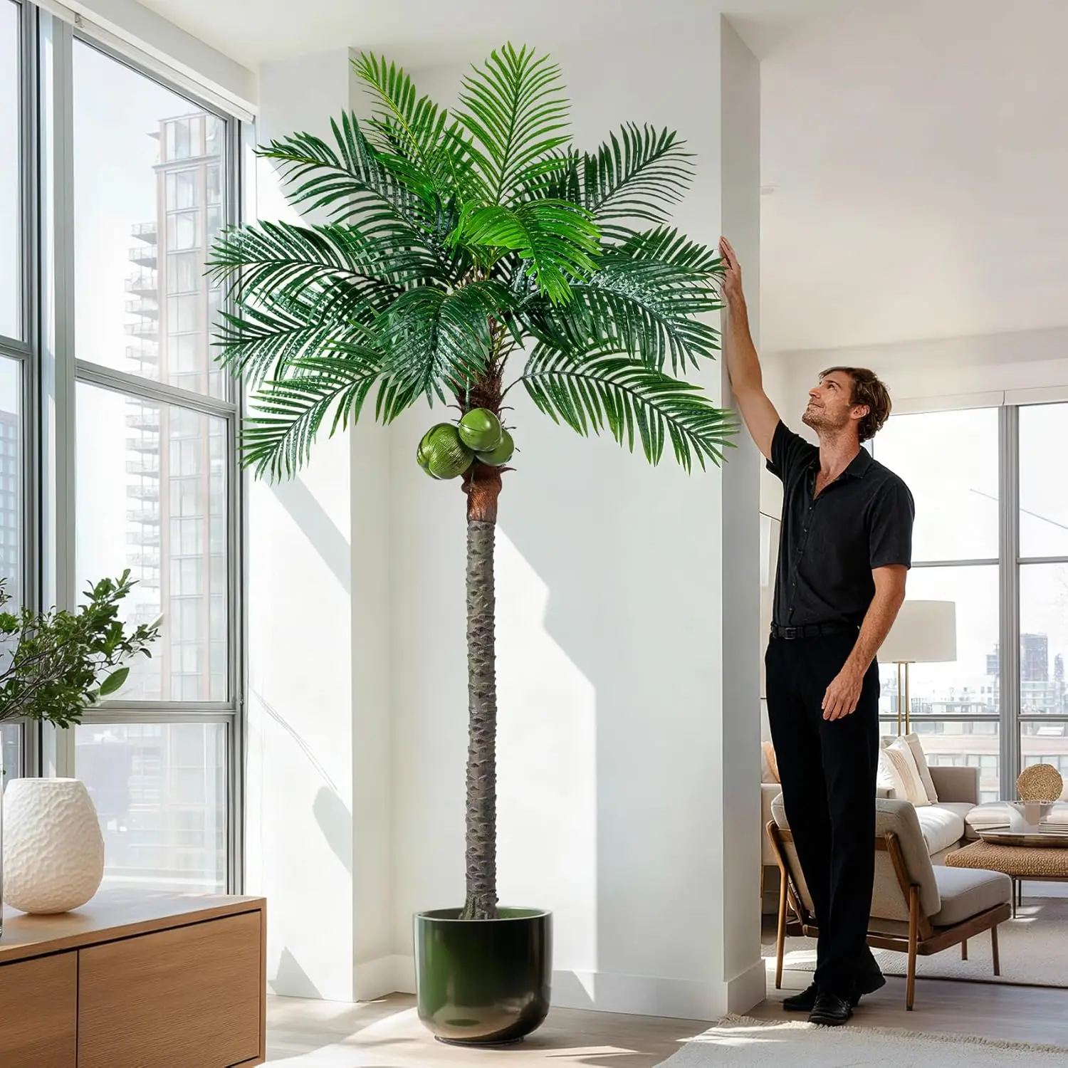 

8FT Large Artificial Palm Tree Realistic Faux Tropical Plant for Home Living Room Office Indoor Outdoor Decor