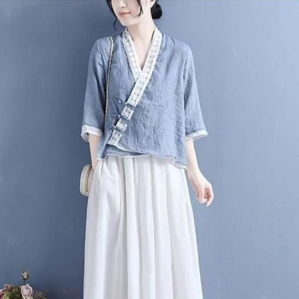 

2024 Chinese Style Women Hanfu Tops Costume Chinese Traditional Shirt Clothes Chinese Vintage Slim Kimono Tang Suit Hanfu Blouse