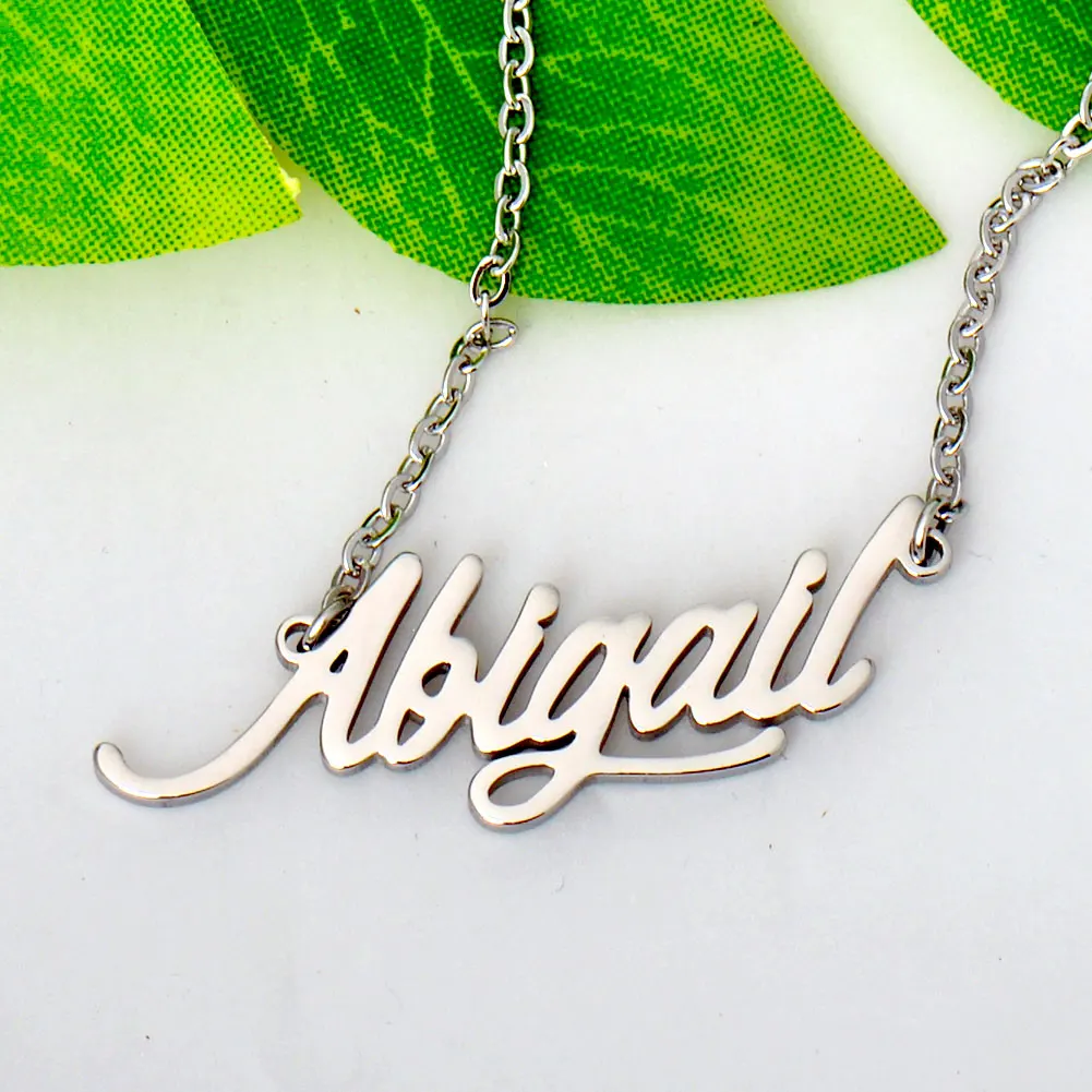 Abigail Stainless Steel 18k Gold Plated Name Necklace for Women Cursive Nameplate Pendant Jewelry Gift
