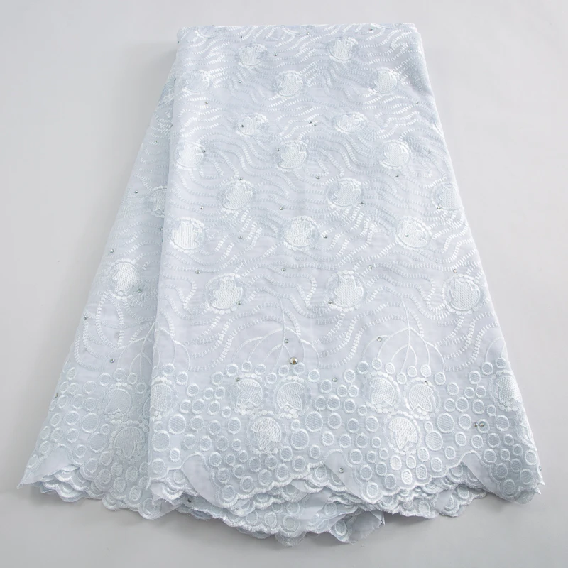 2024 White Swiss Voile Lace in Switzerland Embroidered Fabric High Quality Nigerian Cotton Lace Fabric for Women Dresses A3614