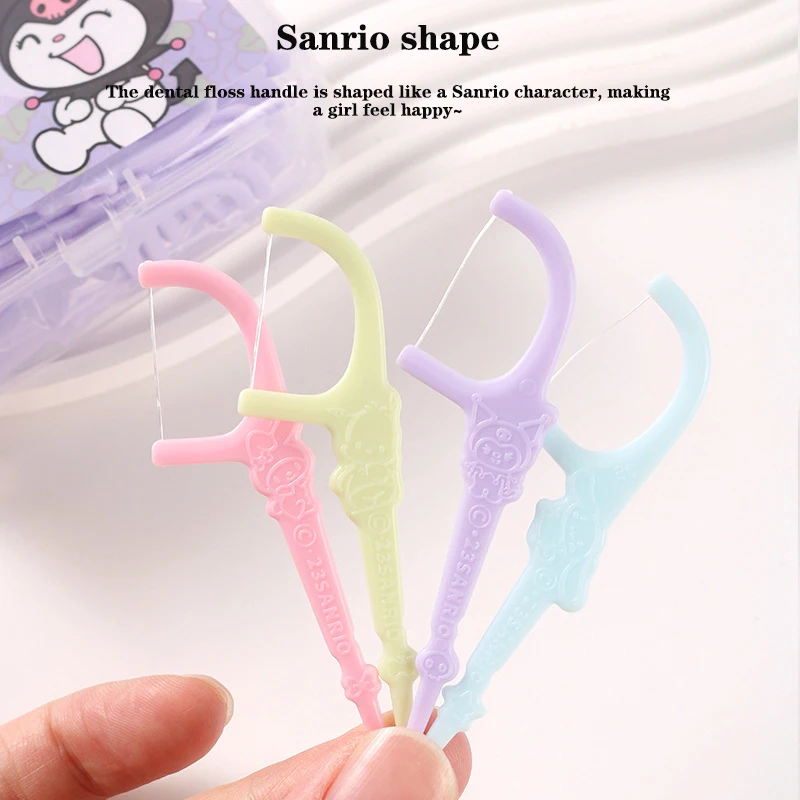 50pcs Sanrio Floss Toothpick Set Colorful Fruit Flavor Dental Floss Pick Portable Toothpick Floss Teeth Cleaner With Storage Box