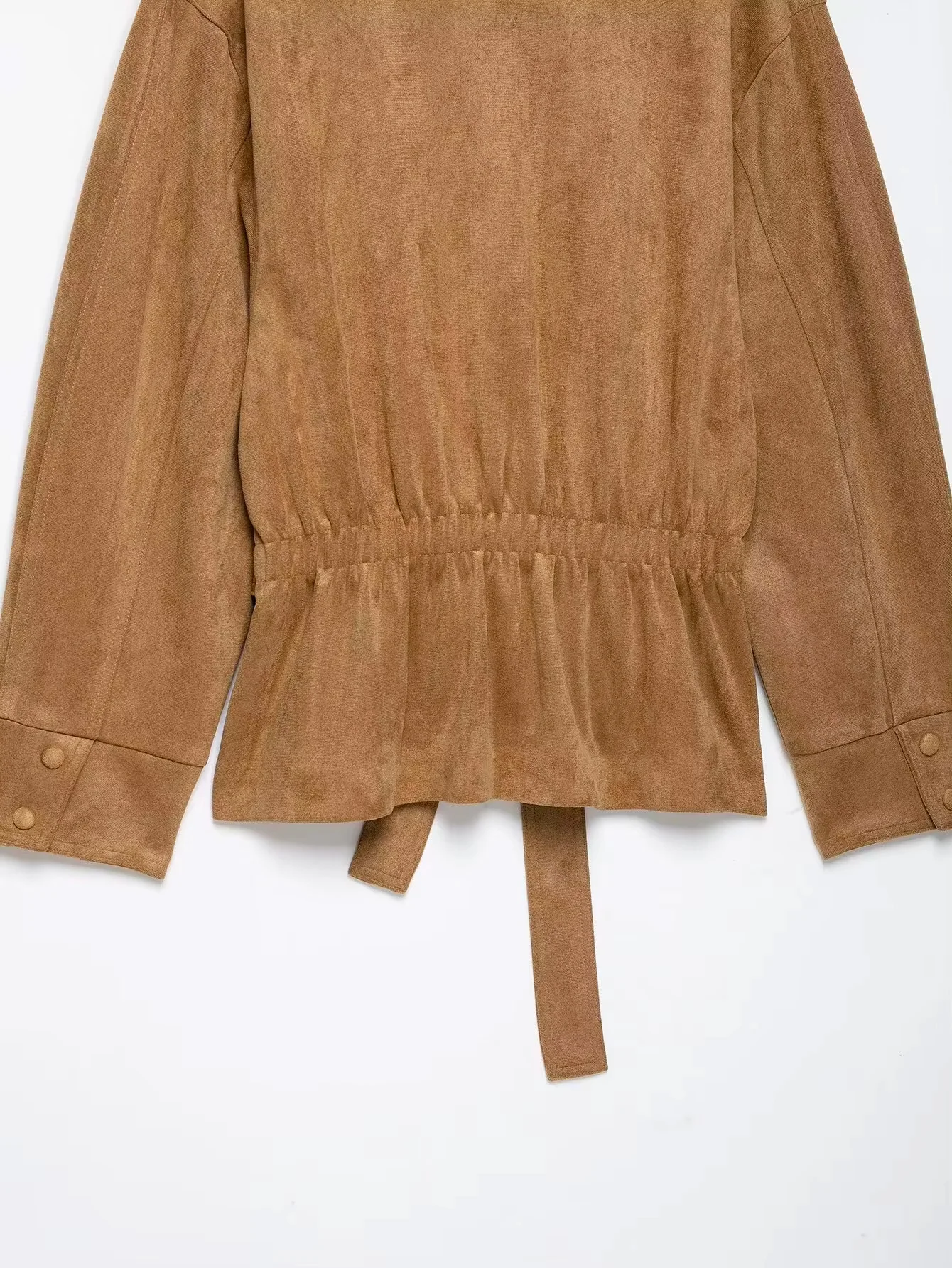 HH Damen Vintage Khaki Kunstleder-Oberbekleidung, hoher Stehkragen, Taillengürtel, Kunstwildlederjacke, Herbstmode, Mantel für den Schulanfang – Detail 11