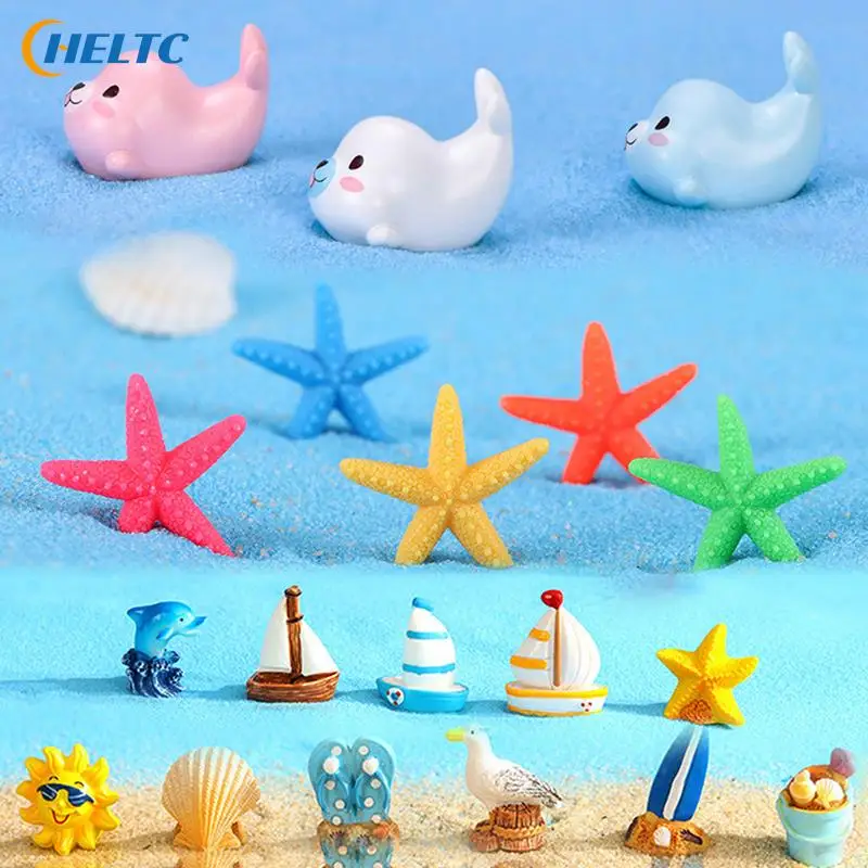 60Styles Summer Sun Dolphin Beach Boat Pigeon Figurine Starfish Resin Craft Home Decor Miniature Fairy Garden Decoration Access