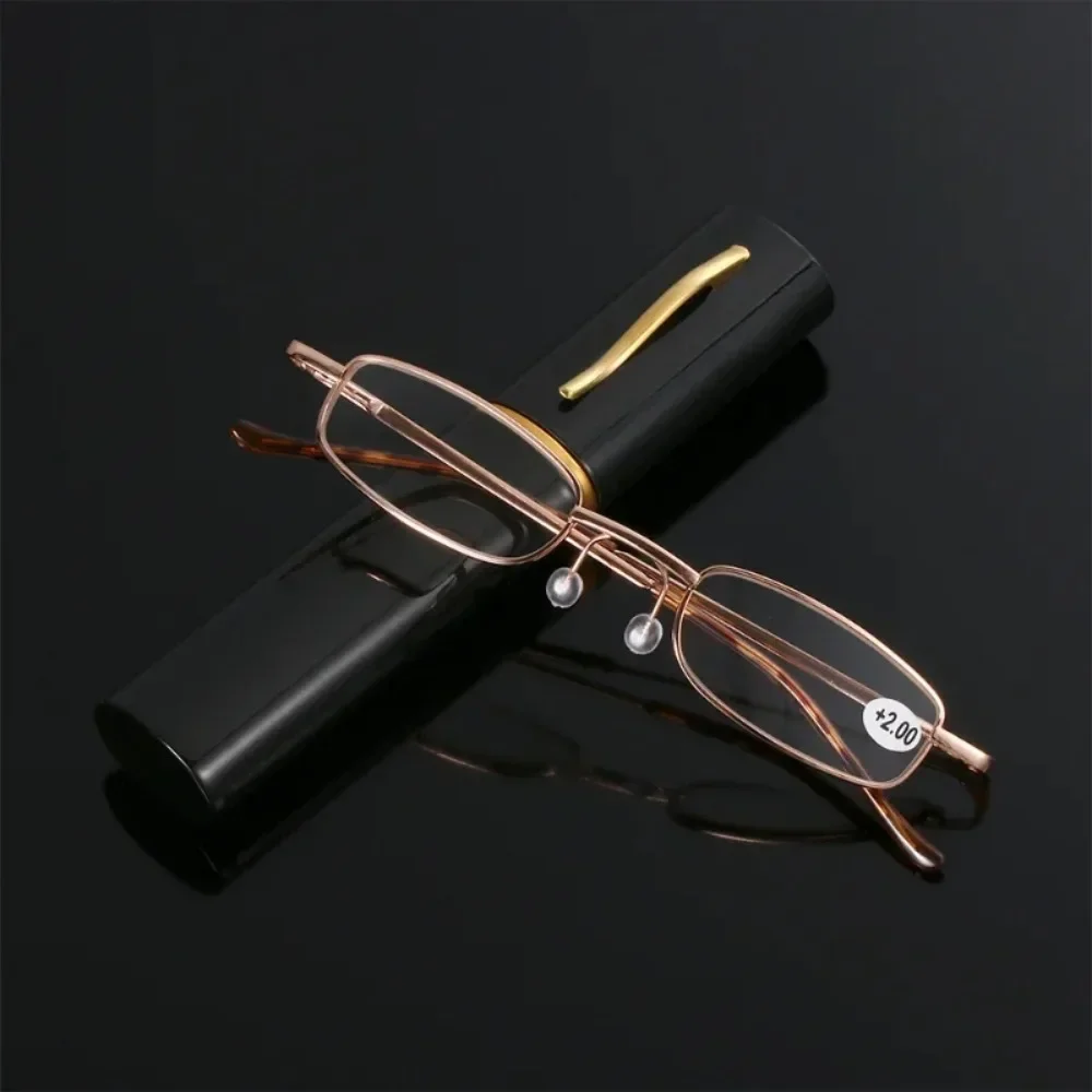 Unisex Leesbril met Pen Tube Case Draagbare Verziend Bril Metal Case Lente Scharnier Brillen Vision Care +1.00~+4.00