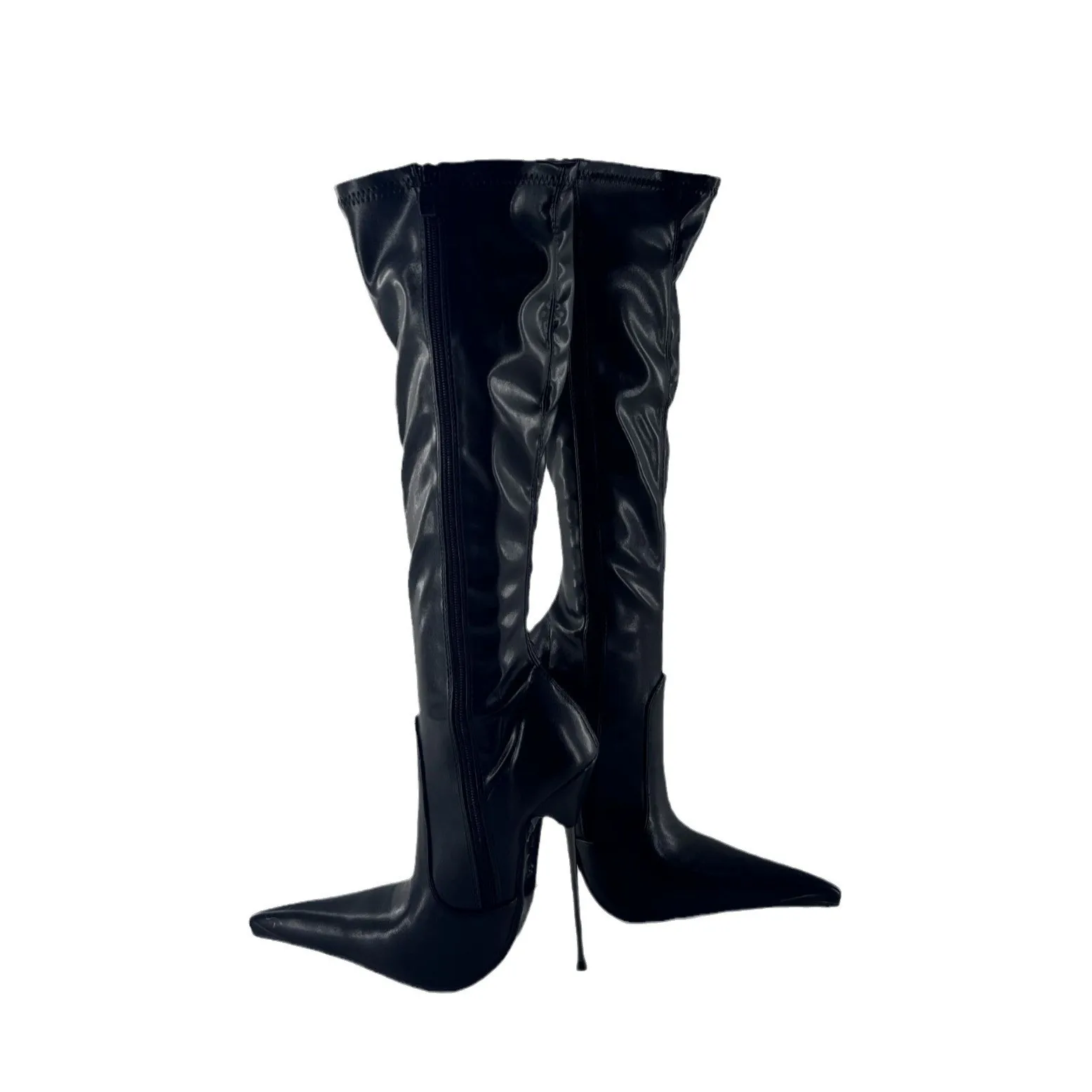 Sexy foggy top with long pointed heel knee boots calf wrap knee inside zipper 35 -45 for quick delivery