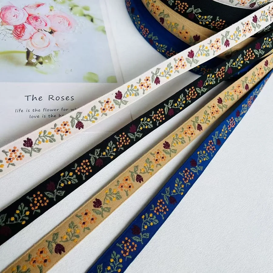 

9 м/лот, ширина около 20 мм, тканая жаккардовая лента с цветами для аксессуаров для одежды ZH-5862