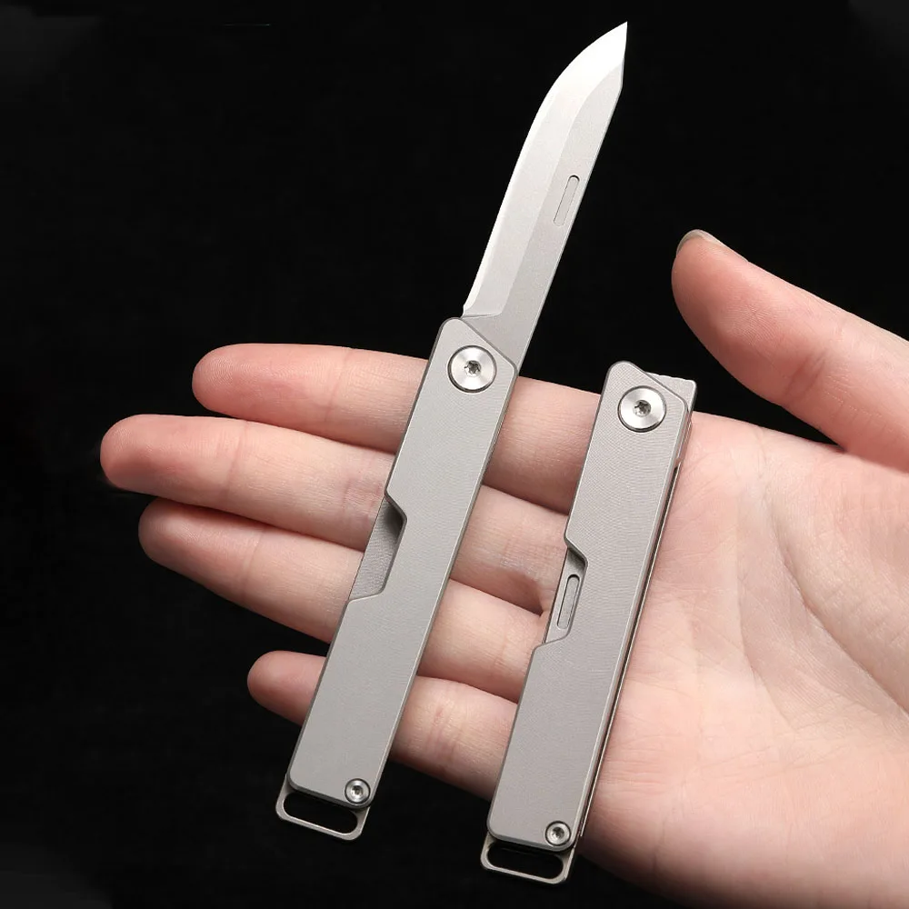 Small Titanium Pocket Knife For Men EDC Self Defense Gadgets Keychain Mini Box Cutter Sharp Useful Folding Survival Tiny Knives