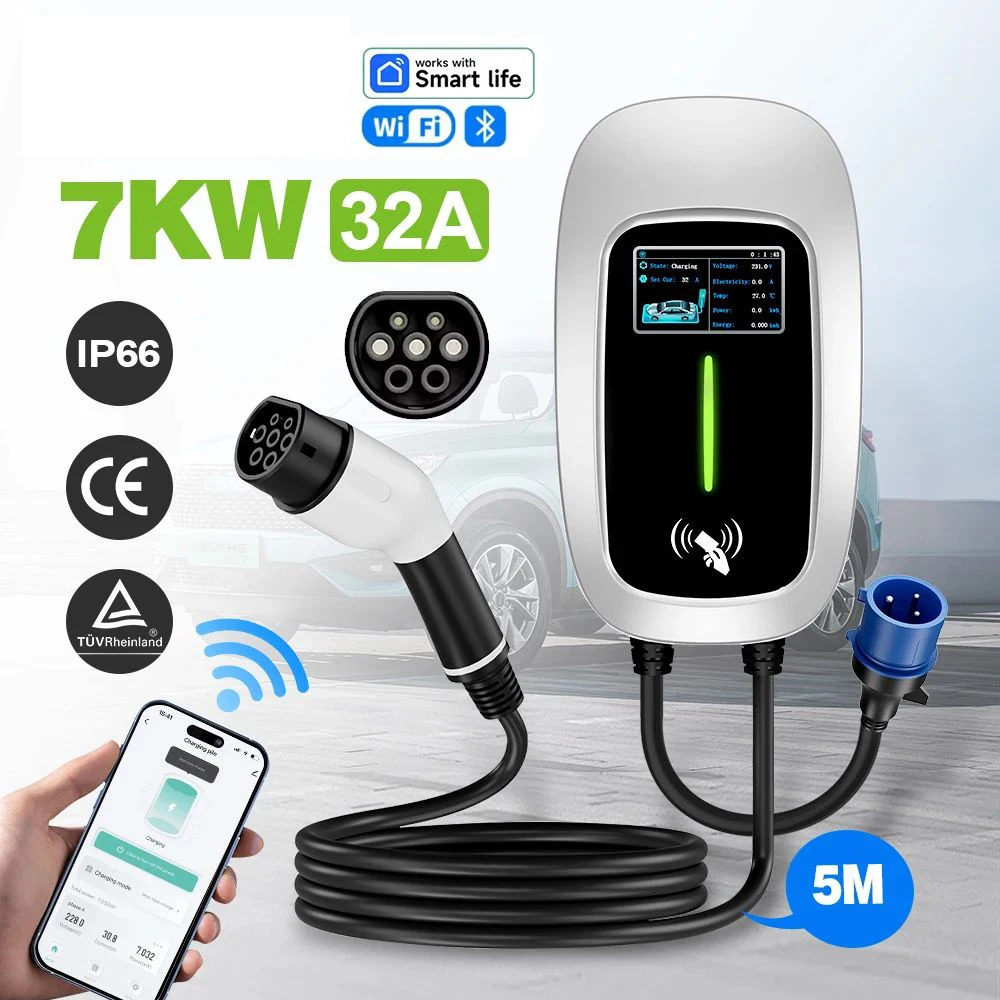 

22KW 11KW 7KW Wallbox Electric Vehicle Charger Fast Ev Charger Station 32A 16A 1Phase 3 Phase Type2 Cable IEC62196-2 Socket APP