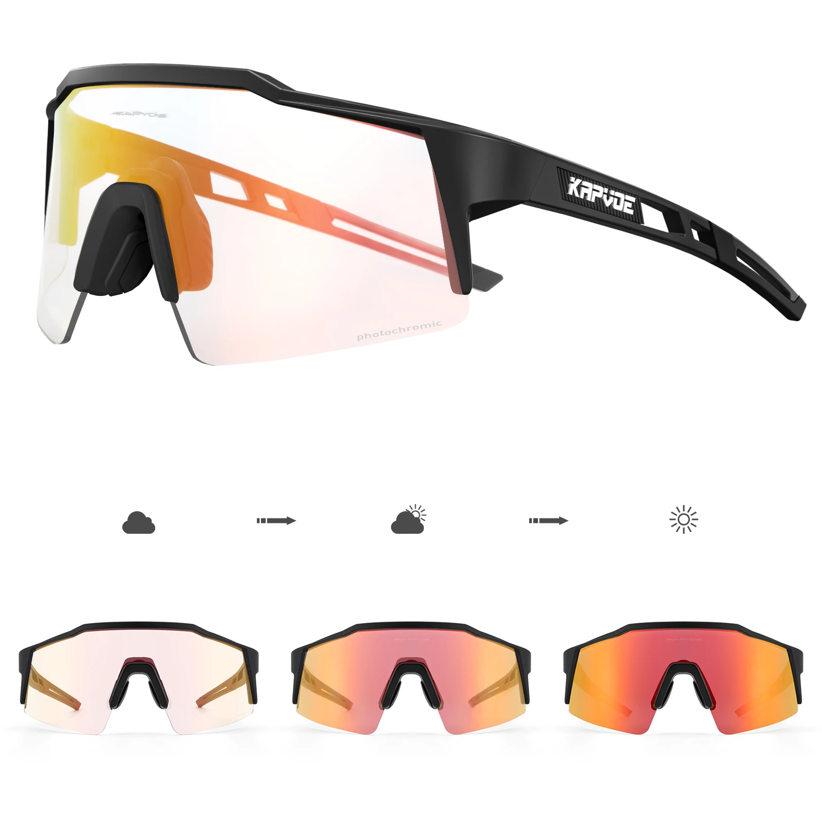 Kapvoe Photochrome Radfahren Sonnenbrillen für Männer Cycl Brille Mountainbike Brille Frauen Outdoor Sport Laufen UV400 Brillen 9