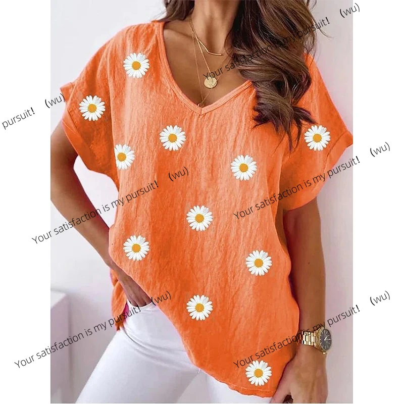 ZOCI-Top con estampado floral 3D para mujer, top estilo Y2K, ropa de calle Harajuku, camiseta elegante con cuello en V de talla grande, ropa de mujer