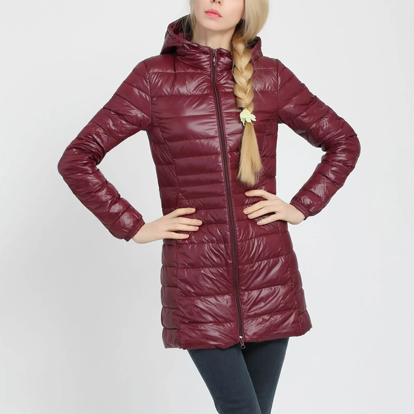 Women Spring/Autumn Ultra Lightweight Quilted Jacket 2024 New Woman Water And Wind-Resistant Big Size Women Solid Hoodies Coat