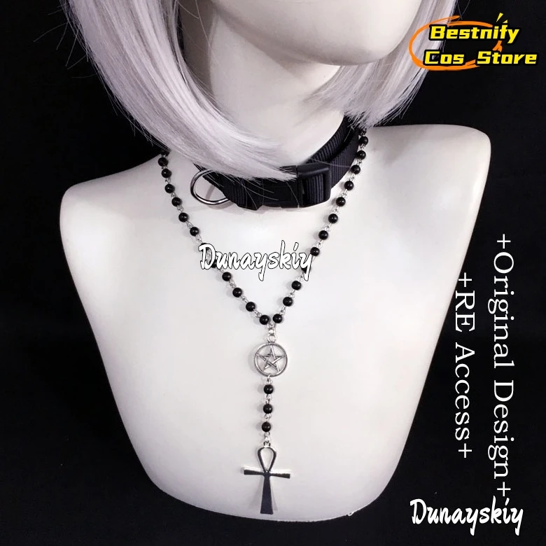 Ankh und Pentagramm Rosenkranz Halskette Lolita Kleid Cosplay Prop Schwarze Perlen Charm Schmuck für Frauen Geschenk COS Einfacher Schmuck