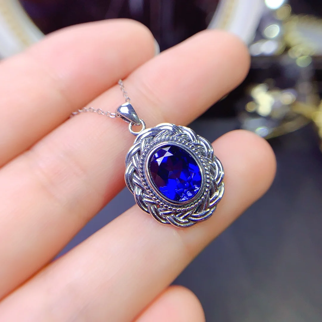 

FS Natural Sapphire Retro Patterns Pendant Necklace S925 Sterling Silver Fine Fashion Jewelry for Women MeiBaPJ With Certificate