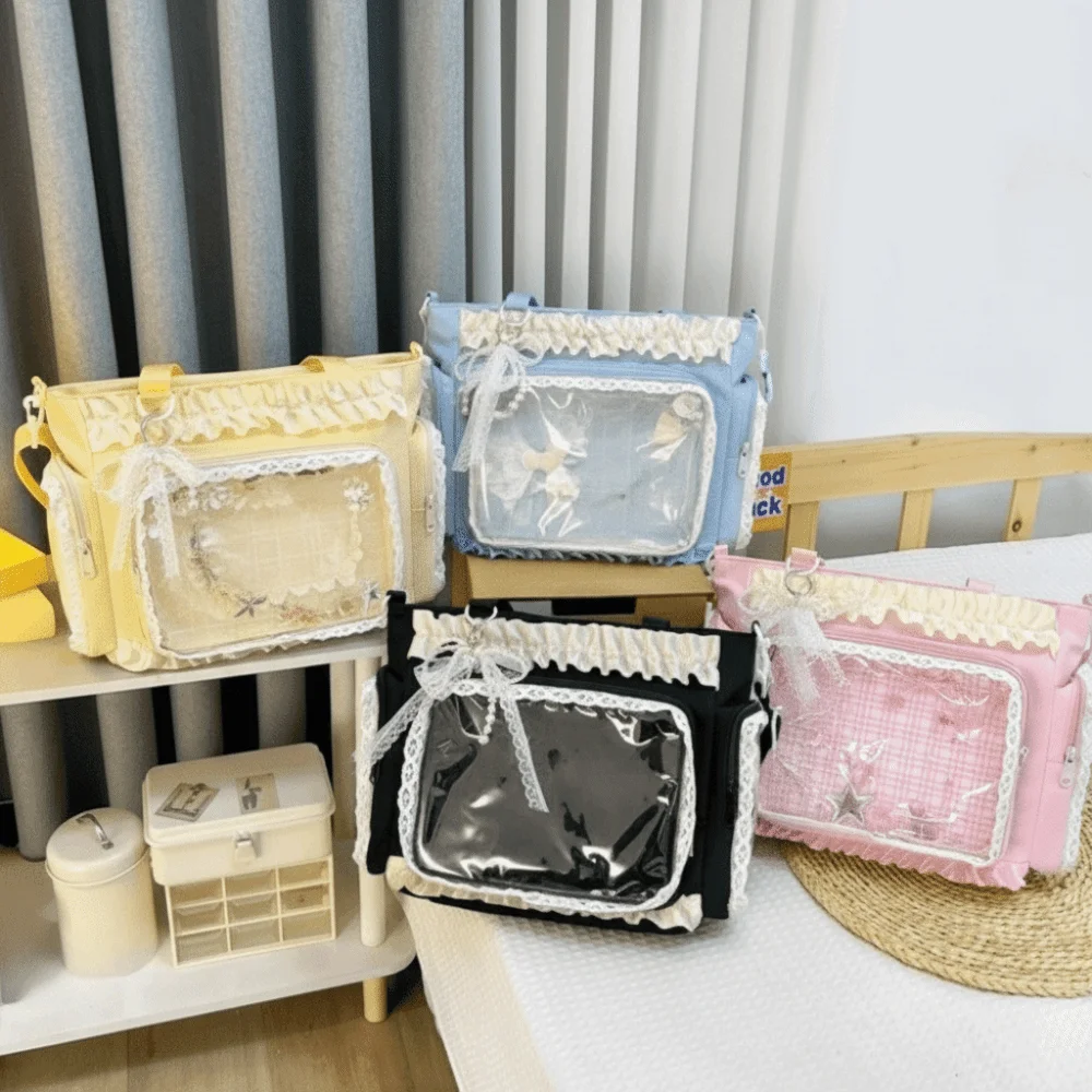 

Y2k Ballet Style Lolita Transparent Crossbody Bag Bowknot Large Capacity Anime Shoulder Bag Sweet Nylon Tote Bag Outdoor