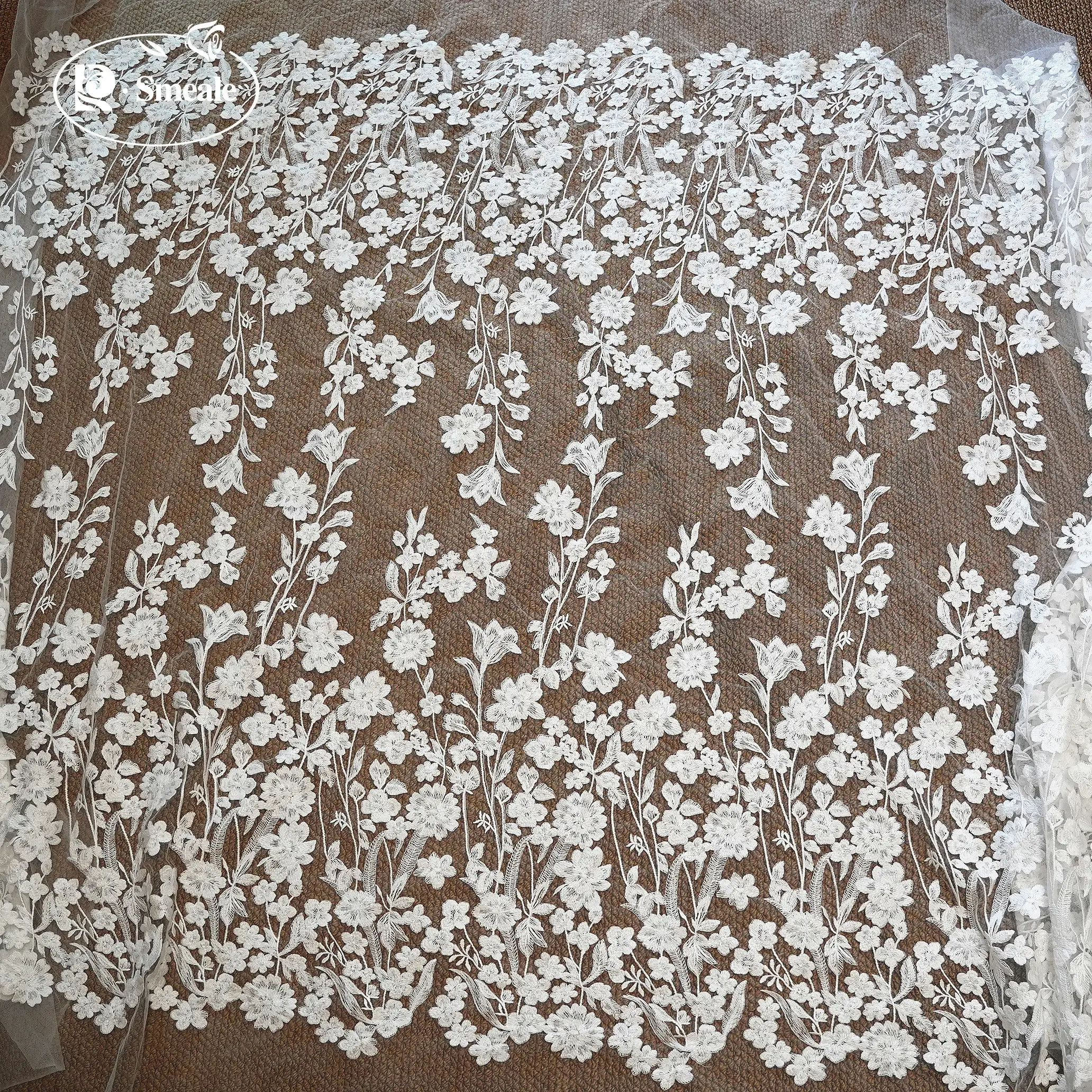 Hochwertiger Baumwollfaden mit Blumenstickerei, französischer Spitzenstoff, handgefertigter DIY-Stoff für Hochzeitsschleier und Nähzubehör – Detail 7