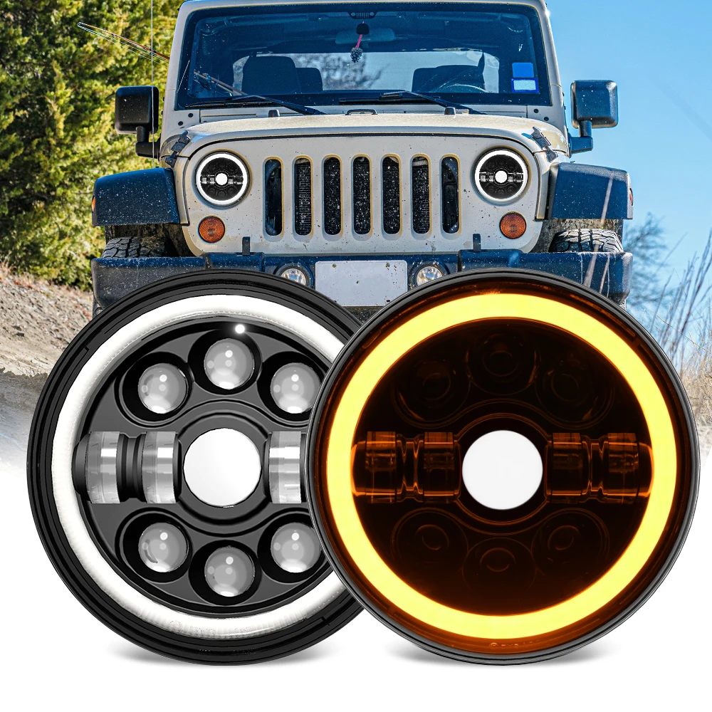 

Firedrake R7 7 Inch LED Round Headlamp Gear Angel Eye Wrangler Jeep Off-road Headlight H4 150W 6000K 3500K 15000LM 24V Car Lamp