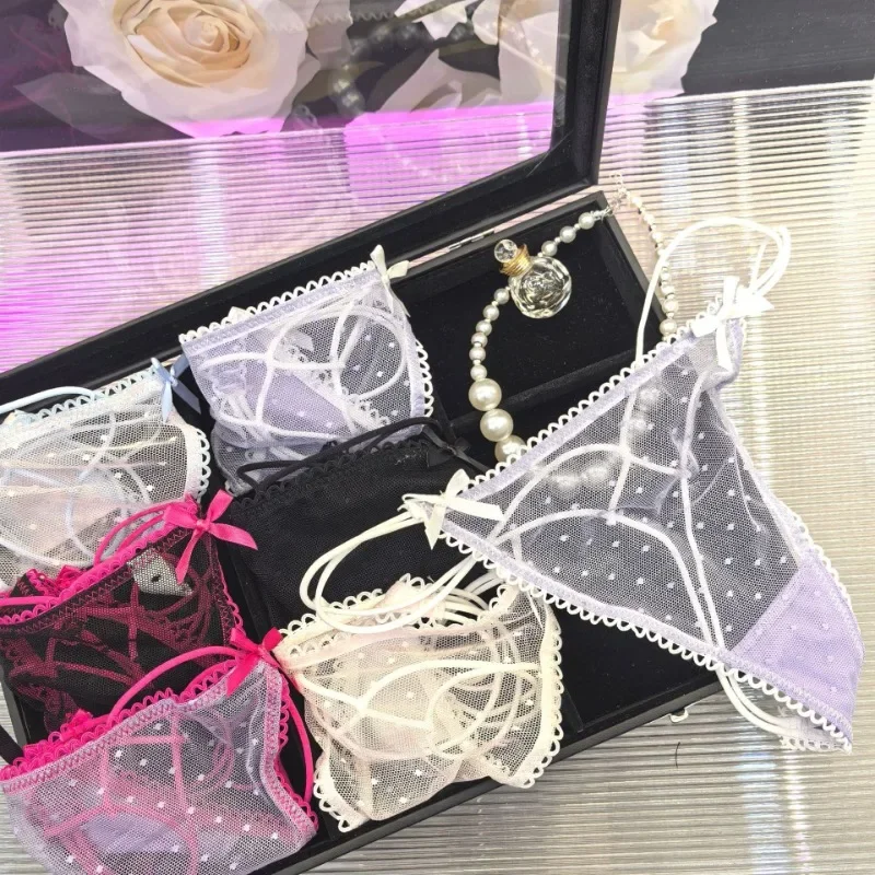 

SP & CITY Temptation, прозрачное сексуальное женское нижнее белье в тонкий горошек, милые сетчатые трусики с бантом для девочек, хлопковые милые стринги с промежностью