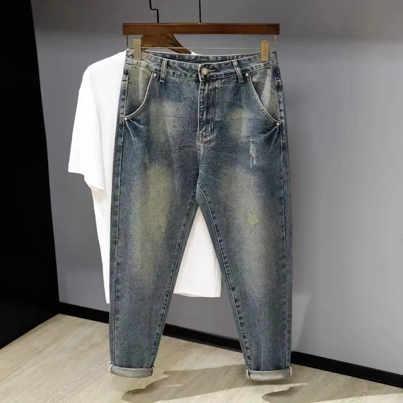 

Menswear Clothing Washed Brand Jeans Korean Loose Splicing Harlan Small Feet Washed Versatile Casual Trousers Work Pants Man