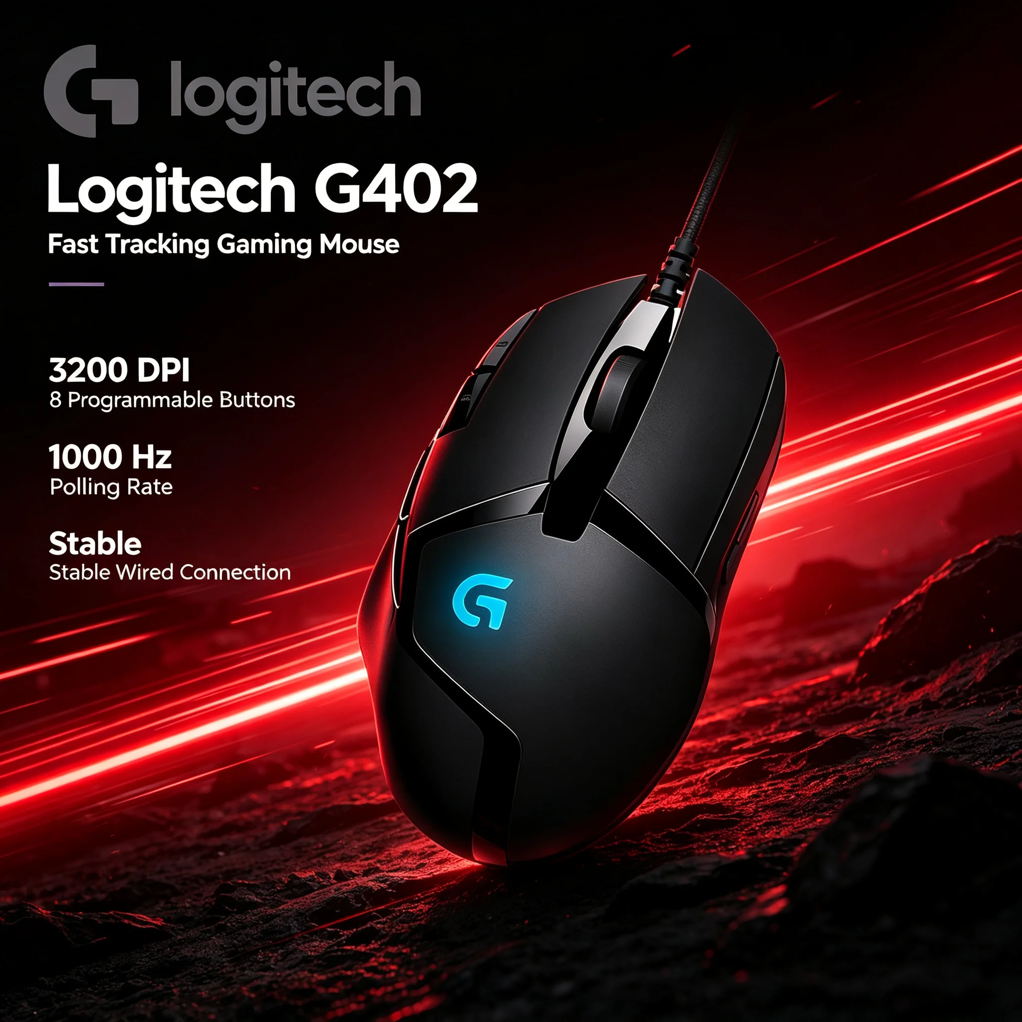Logitech G402 USB Wired Gaming Mouse Adjustable DPI Level RGB Illumination For LOL CS2 Valorant Multi‑Game Player Laptop Desktop