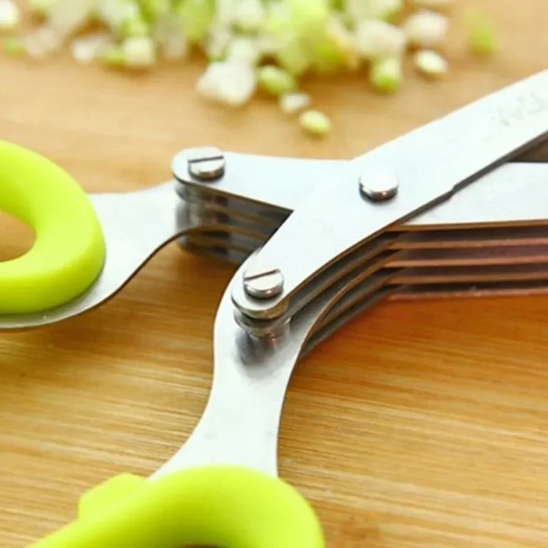 Multifunctional Multi-layer Green Onion Scissors Stainless Steel Onion Cutting Knife Herb Seaweed Spice Scissors Kitchen Scissor