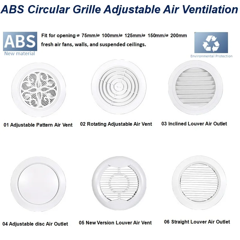 

Fresh Air Ventilation Outlet ABS Circular Grille Adjustable Airflow Conditioning Air Louver Cover for Ducting Ceiling Wall Bath