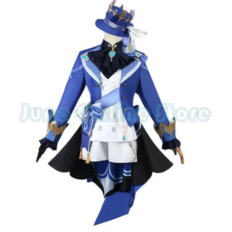 

Genshin Impact Fontaine Character Focalors Cosplay Costume Full Set with Hat Patterned Fabrics Furina Uniform Cosplay Wig