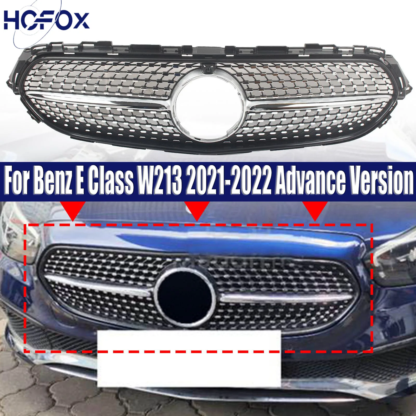 

Diamond Style Grill For Benz E Class W213 2021-2022 Advance Version Grille Front Bumper Mesh Hood Grill