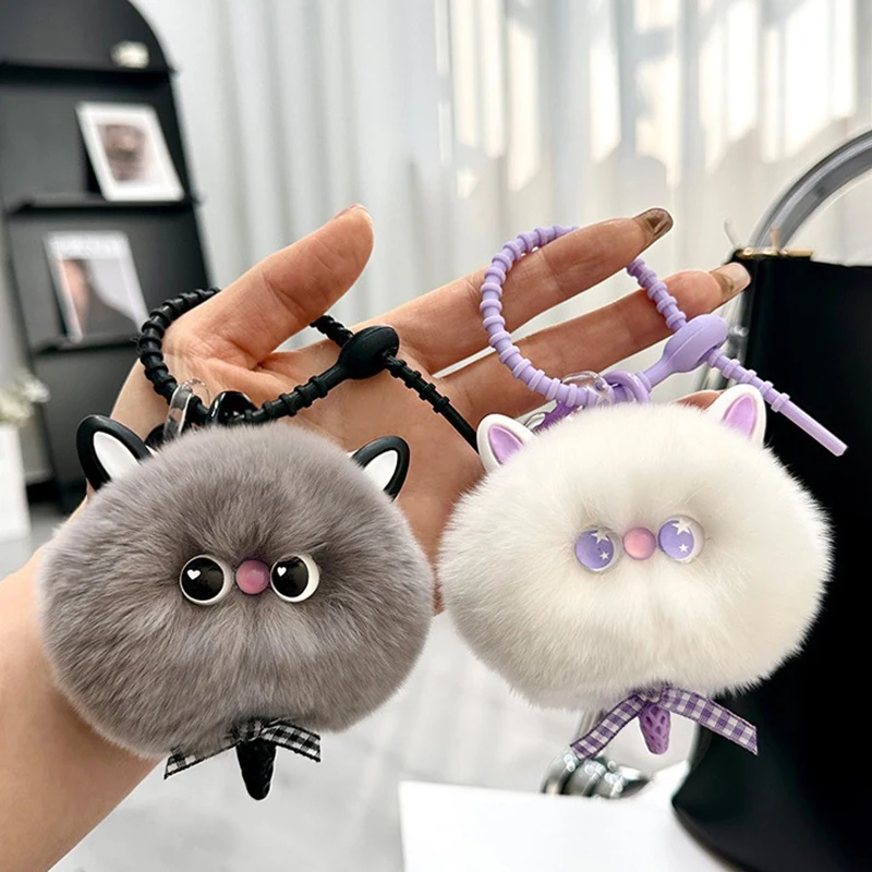 Cute Cartoon Plush Little Cat Pendant Keychain For Women Girls Kawaii Creative Fashion Backpack Decoration Accessories Gifts