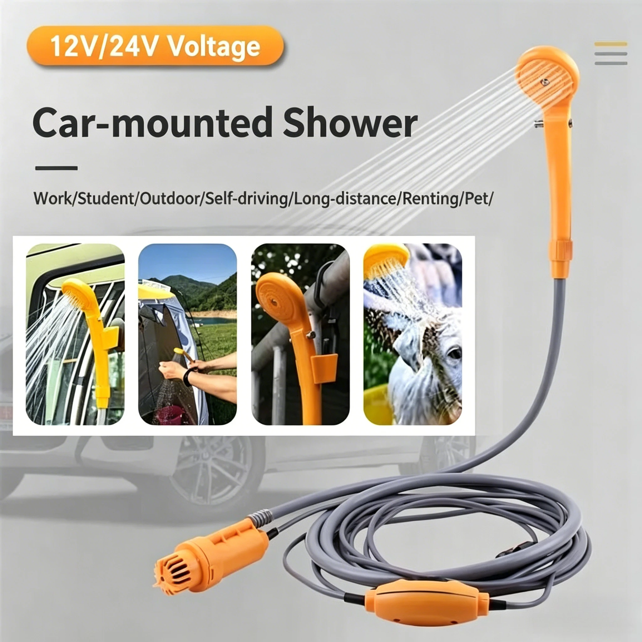 12V Portable Car Wash Pump High Pressure Electric Washer Gun for Outdoor Camping Pet Bathing Travel Cleaning