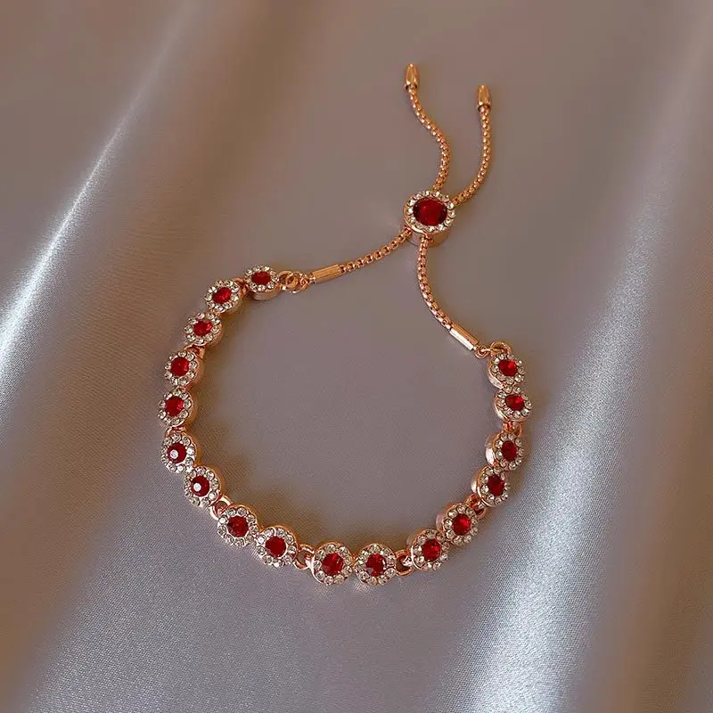 Beste Verkauf Elegante Rote Kristall Rose Gold Farbe Weibliche Armband Schmuck Für Frauen Valentinstag Geschenke – Detail 3