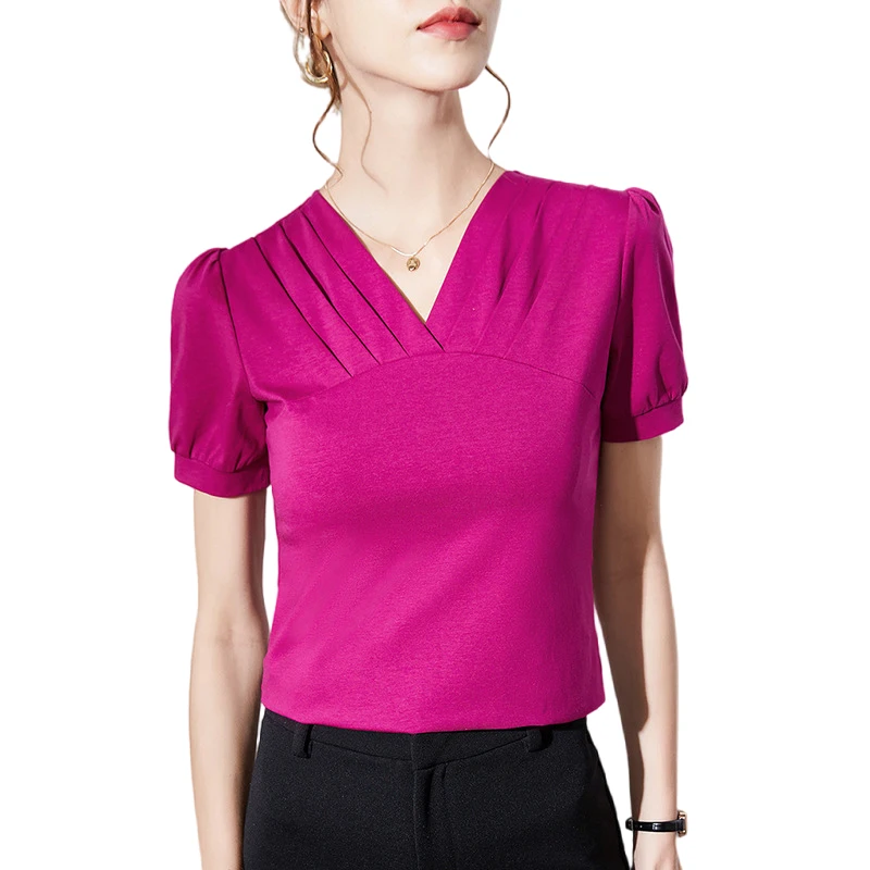 

Women Clothing Summer Women's Tops Short Sleeve V-NECK Woman T-shirt Black White Lady Desinger Tees