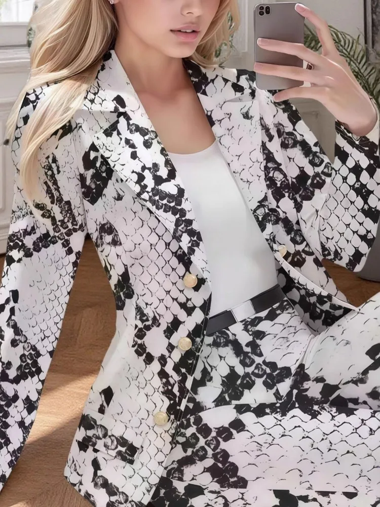 

Модный комплект для женщин, комплекты из 2 предметов, Новое поступление, одинаковые комплекты из двух предметов, блейзер с длинными рукавами, топ и брюки, костюмы, одежда