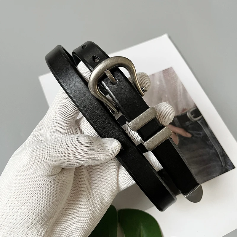 

Simple Vintage Silver Pin Buckle Genuine Leather Belt for Women, New First-Layer Cowhide Versatile Belt