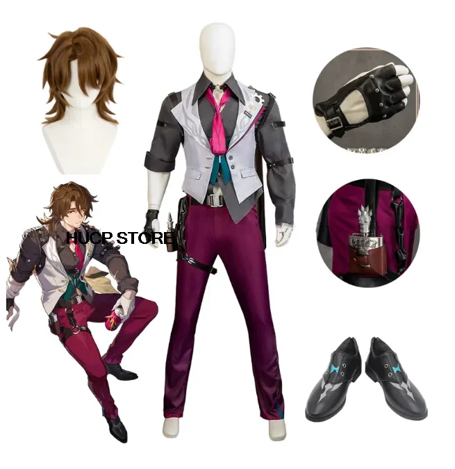 

Game Honkai Star Rail Gallagher Cosplay Costume Wig Pants Shirt Vest Tie Suits Shoes Men Halloween Party Carniavl Roleplay Props