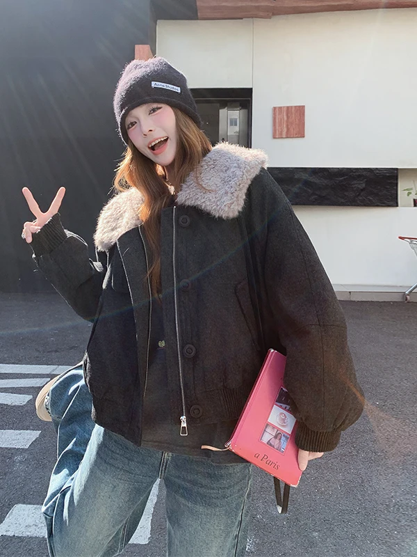 여성용 테이니드 오트 워크웨어 다운 재킷 양털 칼라 겨울용 따뜻한 화이트 다운 이너 코트 캐주얼 루즈핏 지퍼