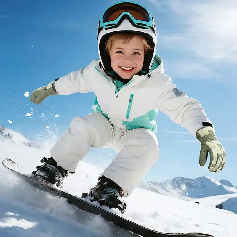 ถุงมือสกีเด็กกันน้ำ ถุงมือหนาสำหรับเด็กชายและเด็กหญิง ถุงมือสโนว์บอร์ดและปั่นจักรยาน ช่วยให้นิ้วมืออุ่นในฤดูหนาว