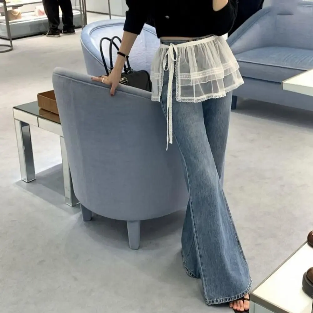 Rok Mini Renda Balletcore Manis Y2k Rok Ruffle Gaya Korea Pakaian Jalanan Tirai Pantat Pendek Bunga