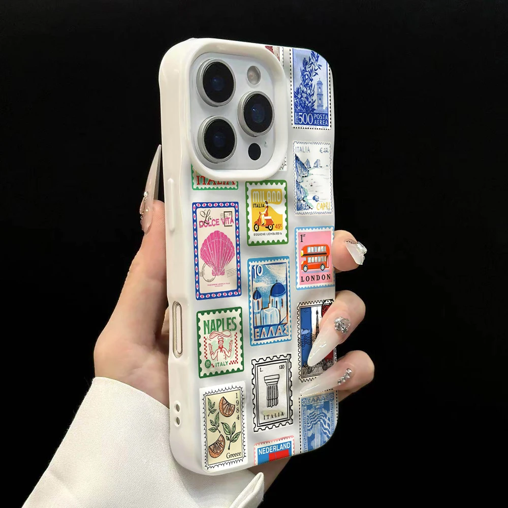 Reisestempel Kreatives Modisches Handyhülle für iPhone 17 16 15 14 13 12 11 Pro Max 14 Plus 17Air Falten-Wellen Weiche Silikonhülle – Detail 8