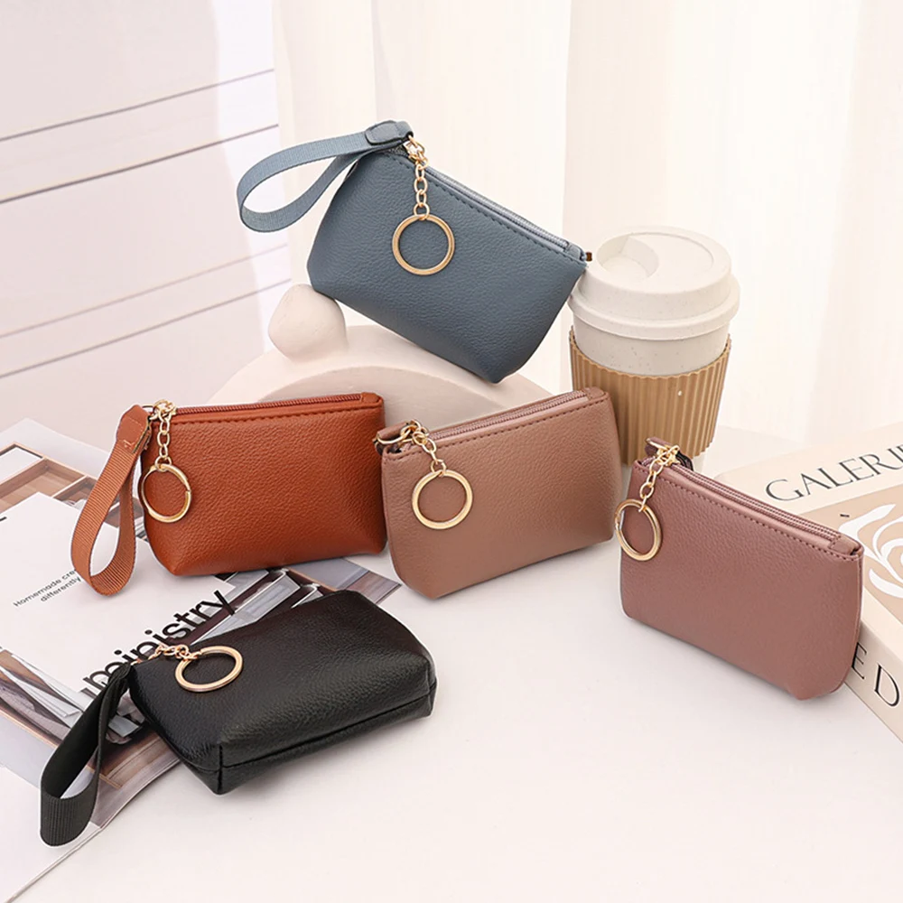 

Durable Multifunctional Wallet Zipper Solid Color Clutch Bags PU Leather Coin Bag