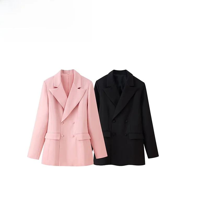 

ZBZA Spring New Women's Faion Design Flip Collar Waist-Cinching Button Decoration Suit Jaet Long Sve Commute Sle Pur...