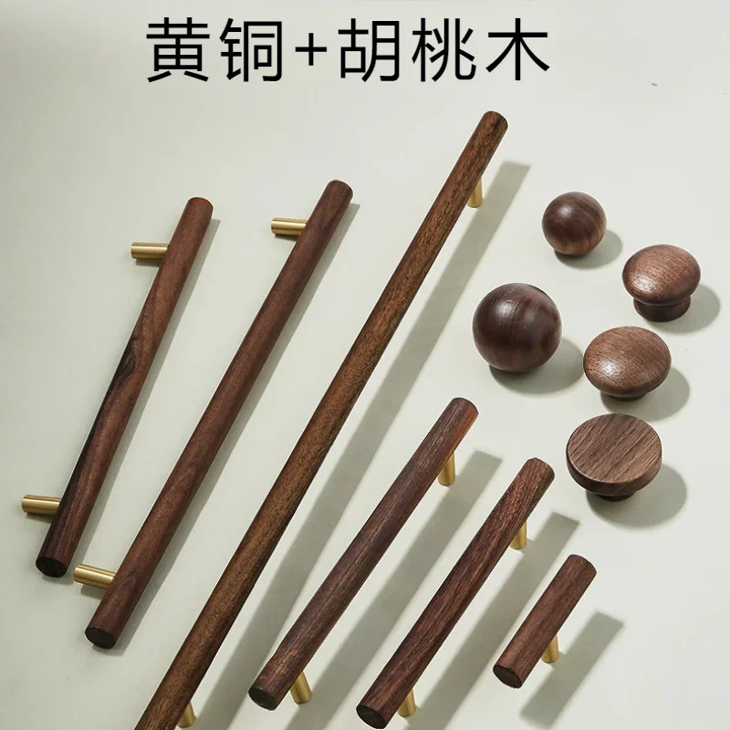 Cabinet Knob Brass Japanese Style Walnut Wood Handle Cabinet Pull Hardware for Bedroom Kitchen Handles for Furniture