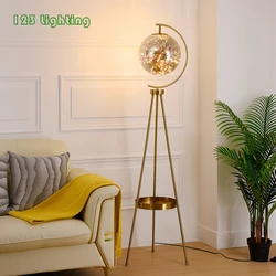 Amber Gray Glass Starry LED Floor Lamp Gold Black Metal Hotel Room Foyer Bedroom Floor Light Replaceable LED Home Decoration