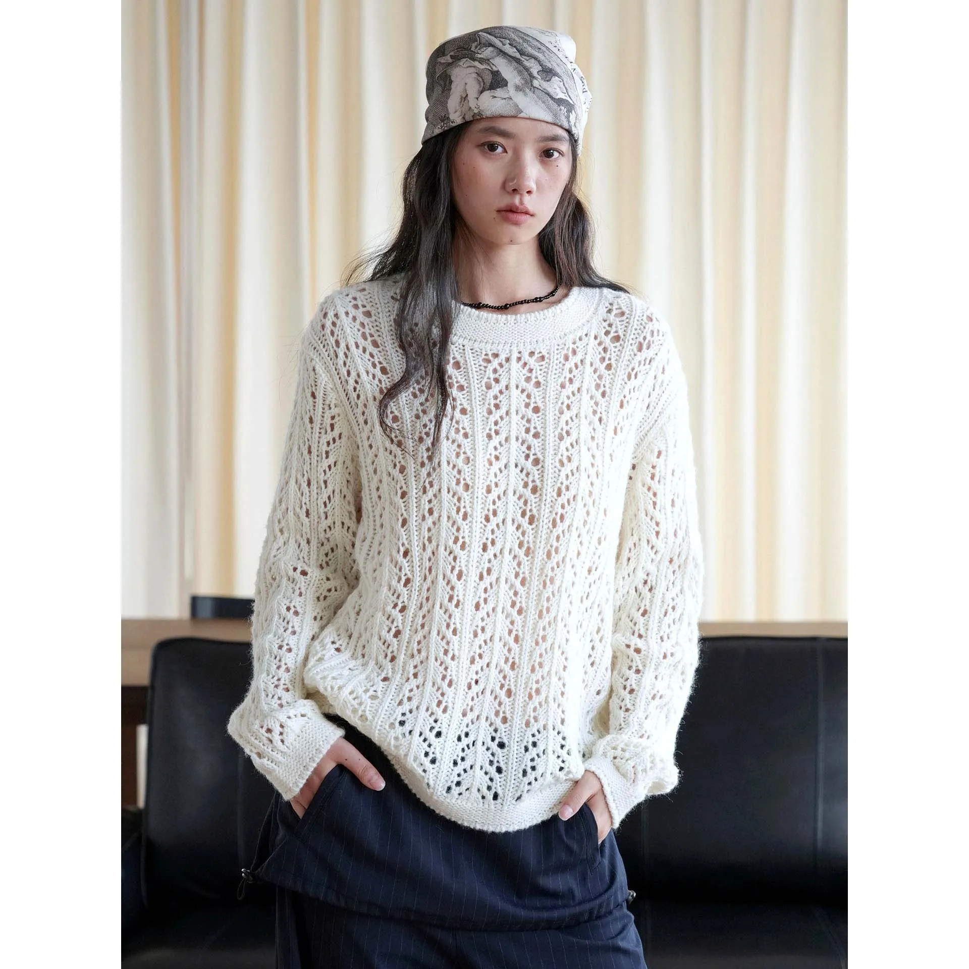 Women Long Sleeve Hollow Out Design Pullovers O-Neck White Sweater Pullovers Women Clothes Tops For Women Sweater Pull Femme