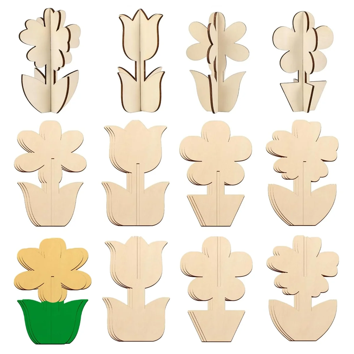 

ABXK Flower Spring Wood Crafts to Paint for Adults, 48Pcs Paintable Unfinished Wooden Slices for Craft,3D DIY Flowers