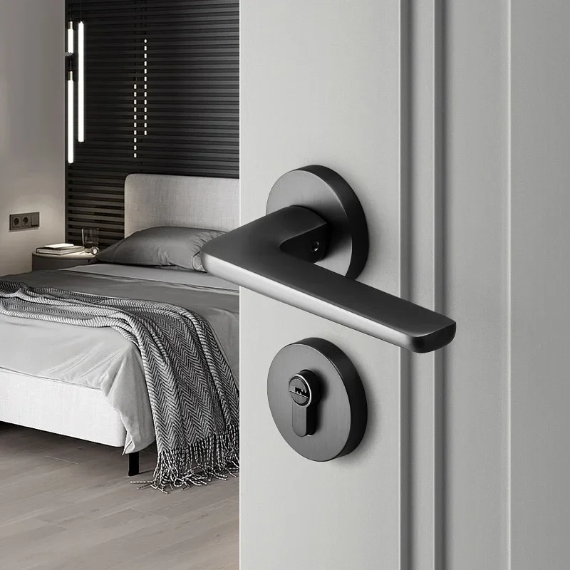 

Дверной замок для спальни, матовый черный магнитный звукопоглощающий дверной замок для комнаты, американский простой раздельный замок, скандинавская деревянная дверь