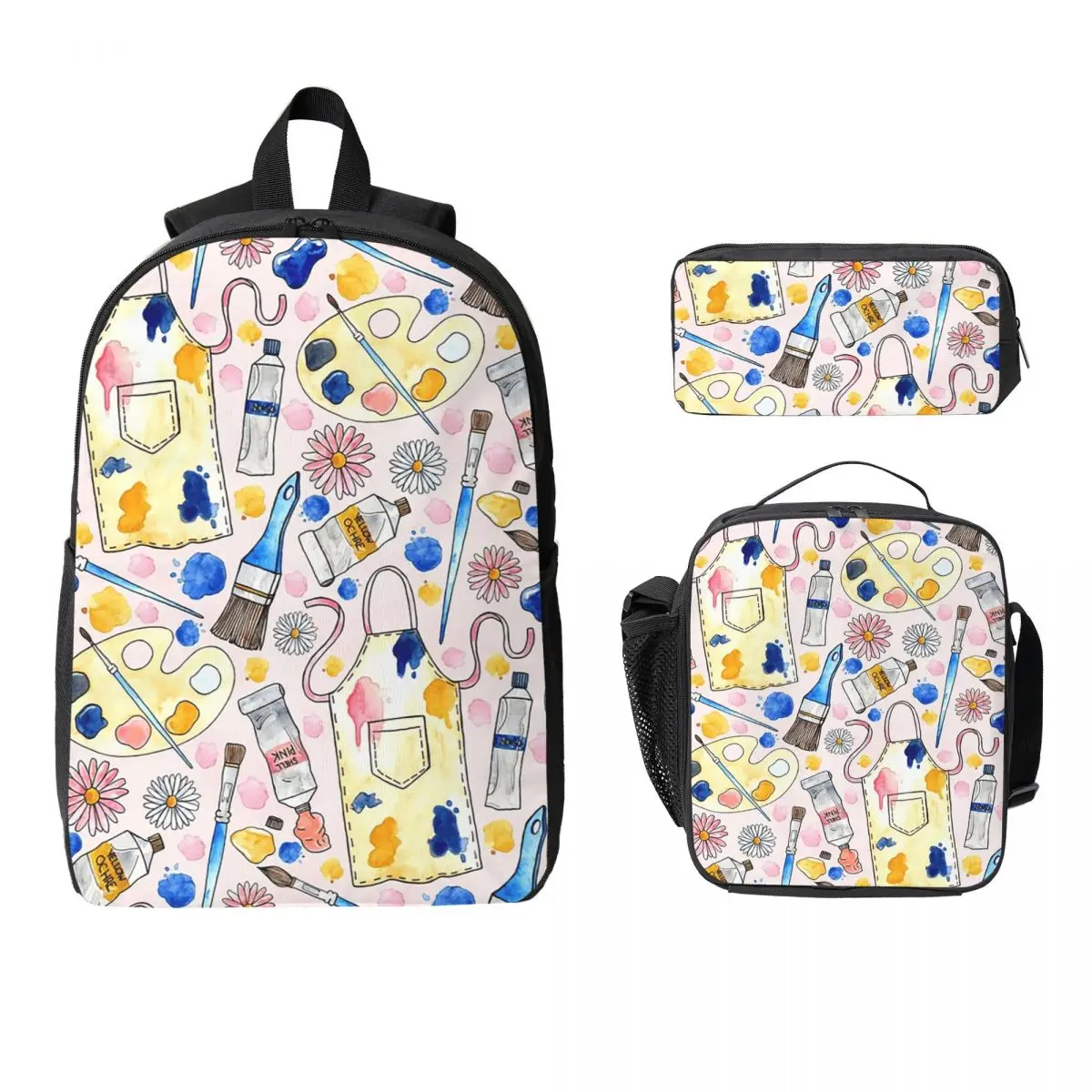 Creative Craft Corner Backpack Student Boys Girls BookBag School Bag Computer Shoulder Bags 3ps Insulated Lunch Bag Pencil Case